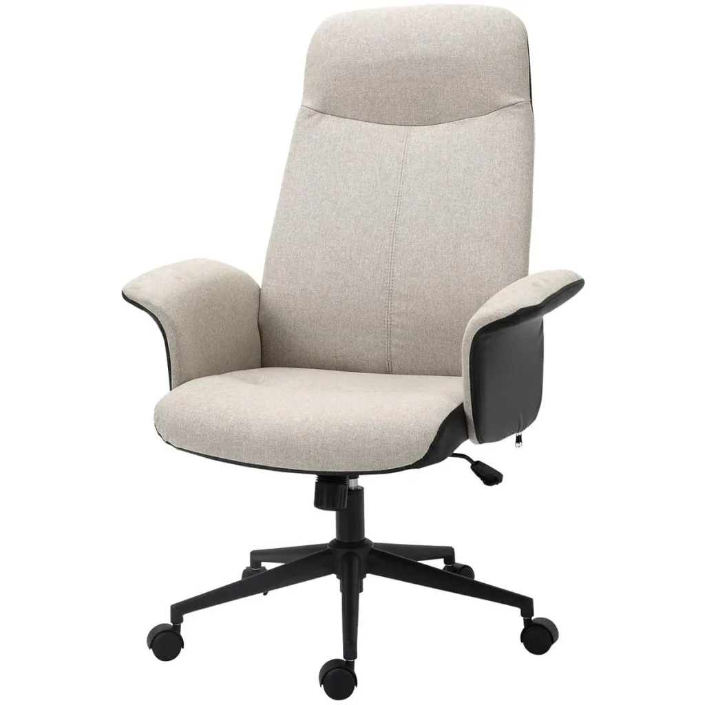 Bürostuhl Ergonomischer Drehstuhl mit Wippenfunktion Armlehne höhenverstellbar Kunstleder Beige 72 x 63 x 111-119 cm