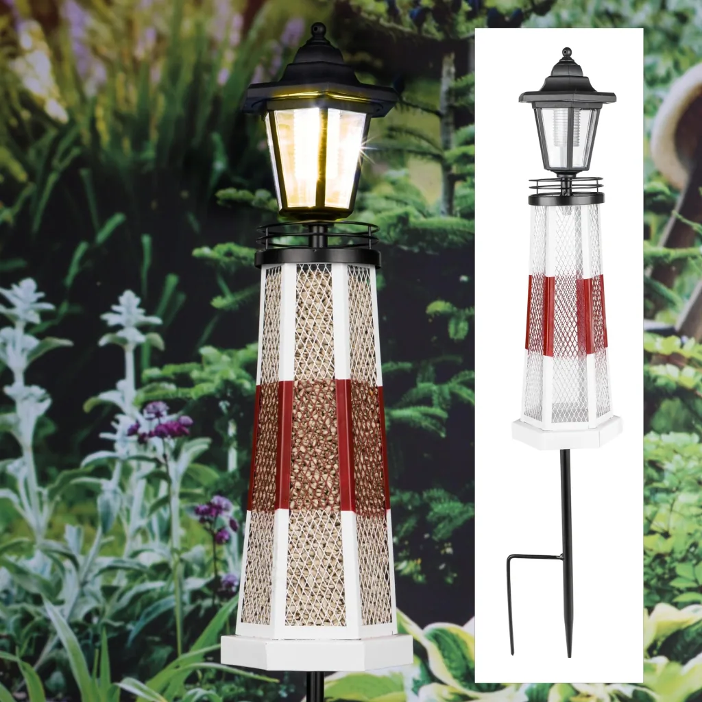 LED Solar Leuchtturm mit Futterstelle