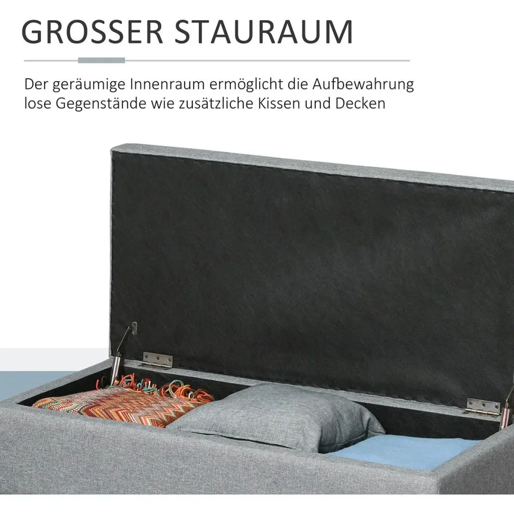 Sitzbank mit Stauraum Polsterbank Sitzhocker Sitztruhe belastbar bis 120 kg mit Tablett abnehmbar Polyester Schaumstoff