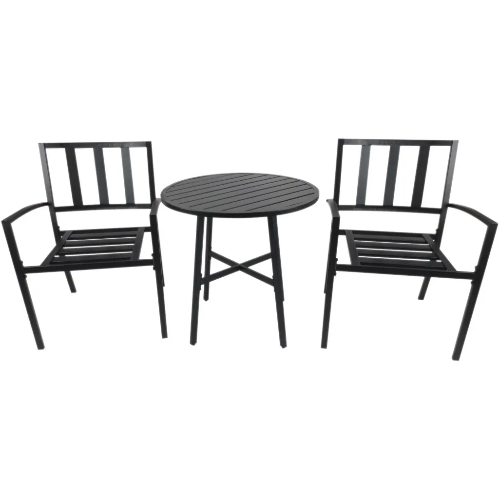 3-teilige Essgruppe Sitzgruppe Esstisch-Set rund Tisch Metall Schwarz mit 1 Tisch + 2 Stühlen