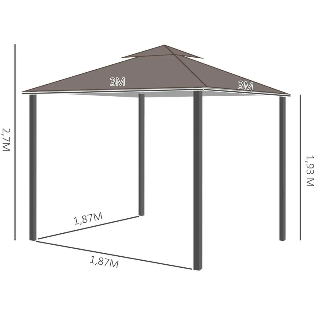 Gartenpavillon - Doppeldach - braun - 3 x 3 m