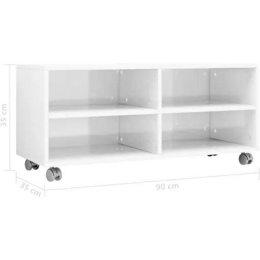 TV-Schrank mit Rollen 90x35x35 cm Spanplatte Hochglanz weiß