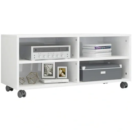 TV-Schrank mit Rollen 90x35x35 cm Spanplatte Hochglanz weiß