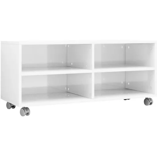 TV-Schrank mit Rollen 90x35x35 cm Spanplatte Hochglanz weiß