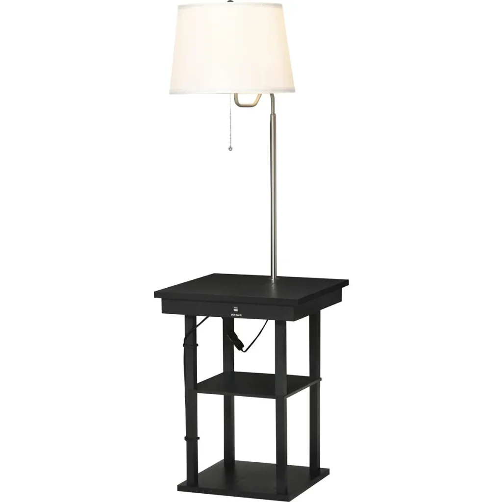 2-in-1 Stehleuchte mit Regal schwarz, weiß