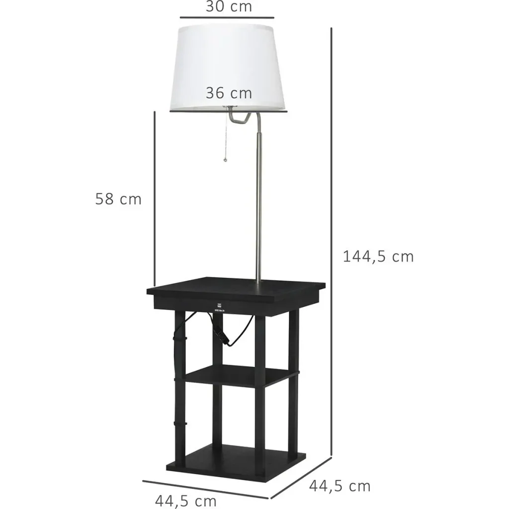 2-in-1 Stehleuchte mit Regal schwarz, weiß