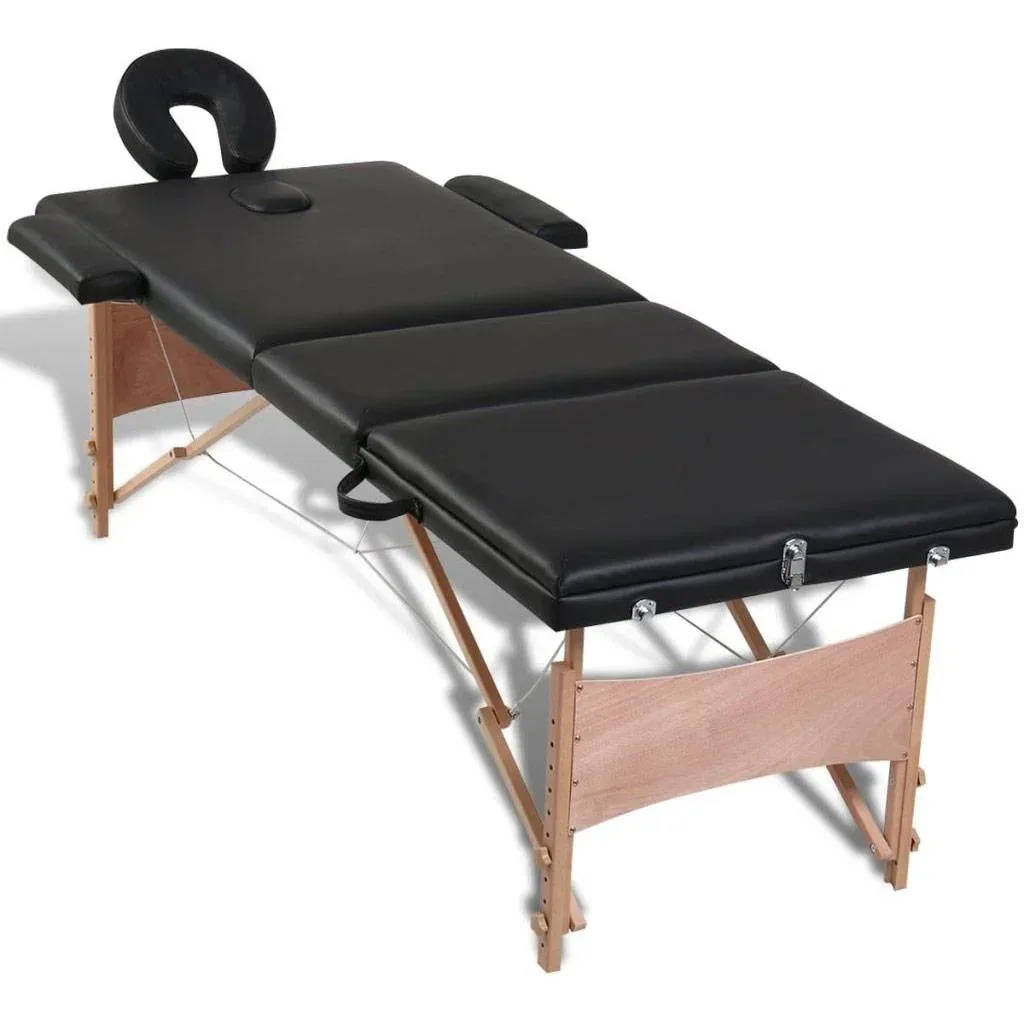 Klappbare Massageliege 3 Zonen mit Holzrahmen (schwarz)