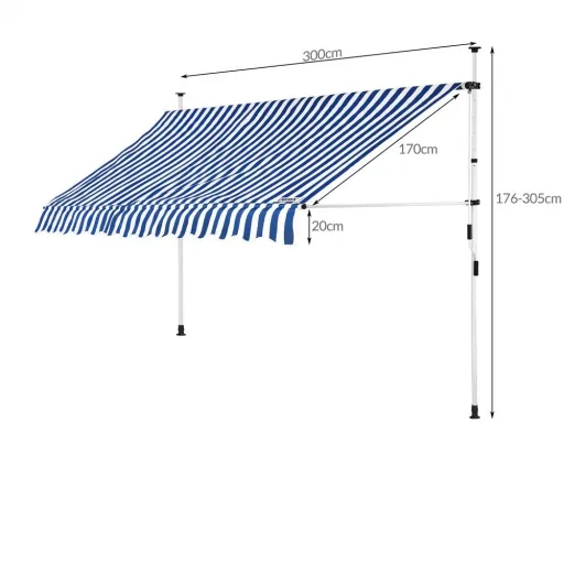 Klemmmarkise blau/weiß 300cm