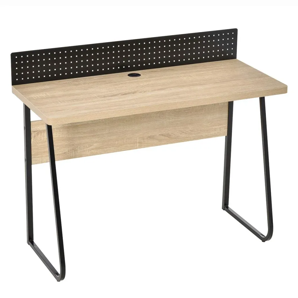 Schreibtisch Bürotisch Computertisch mit Stecktafel Kabelmanagement-Loch für Zettel Pendant Spanplatte Metall Naturholz+