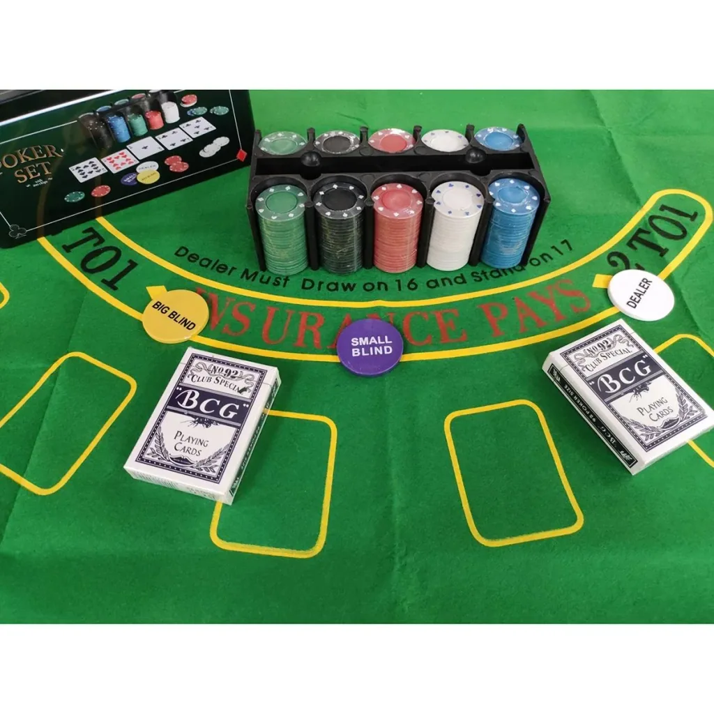 Pokerset INKLUSIVE 200 Chips, Tischtuch, Spielkarten und Aufbewahrungsbox
