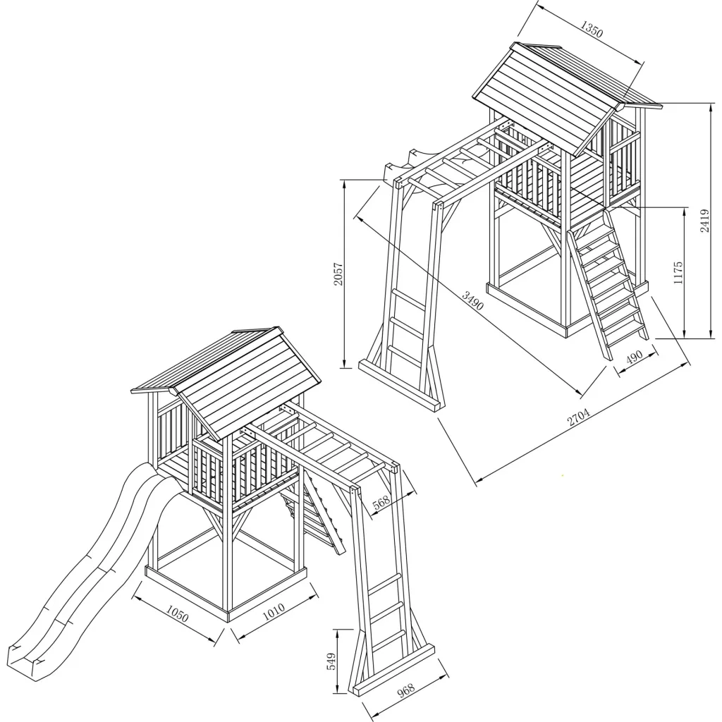 Beach Tower Spielturm mit Klettergerüst - Graue Rutsche