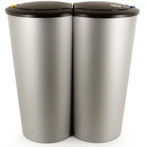 Doppelmülleimer Small 2 x 25L für getrennten Abfall - Kunststoff silber