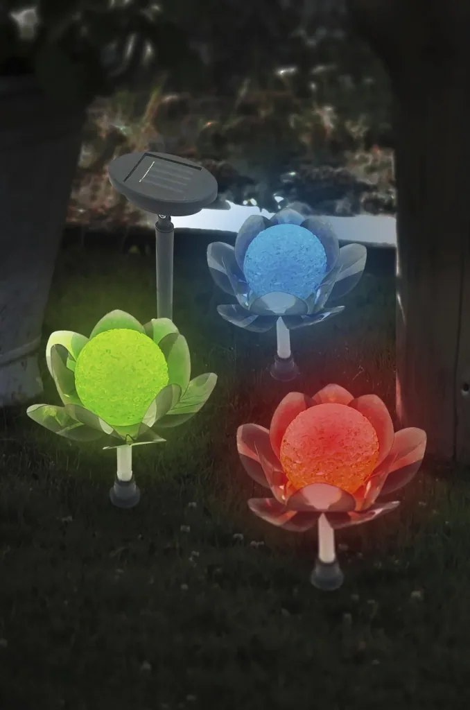 Solar LED Lotusblumen - 3er Set mit externem Solarpanel