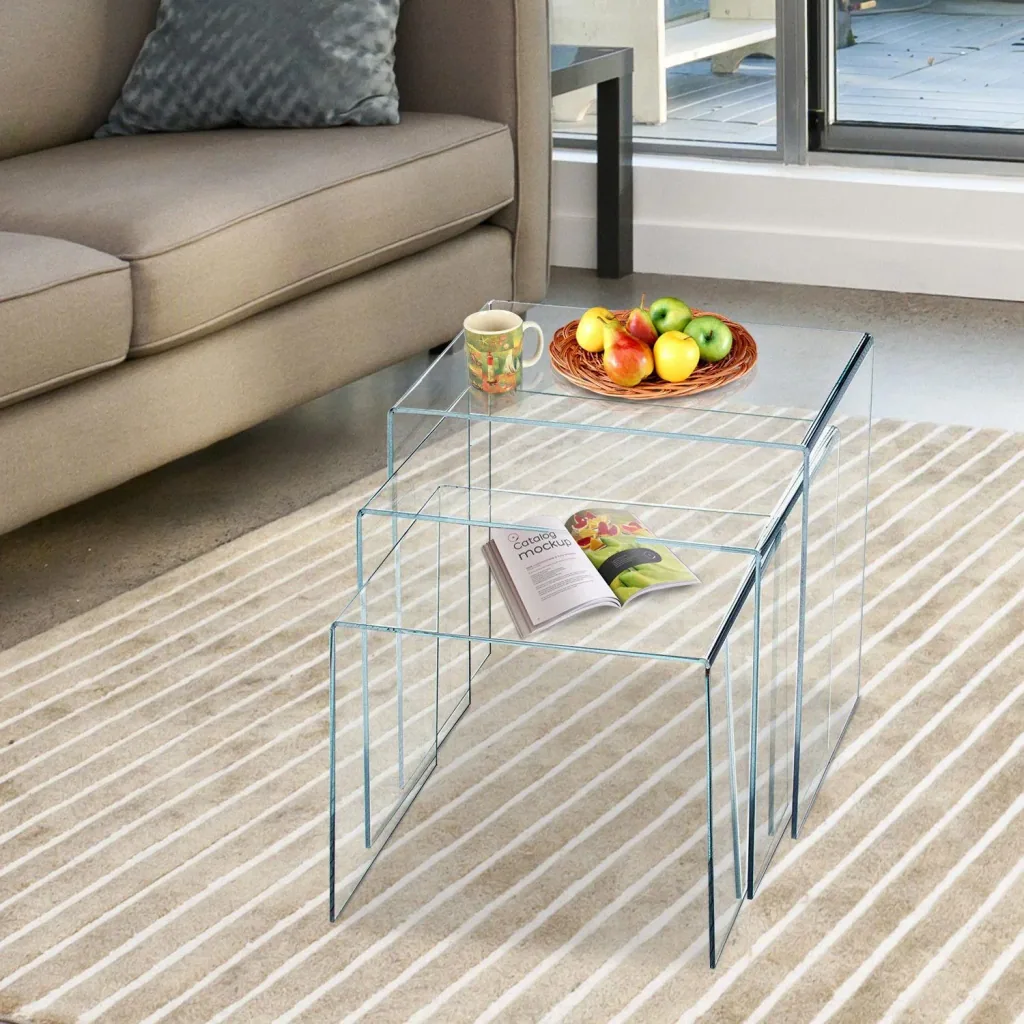 Beistelltisch 3er-Set Couchtisch Satztisch Sofatisch Glastisch klar Acrylglas 32 x 30 x 24 cm/35 x 30 x 28 cm/38 x 30 x