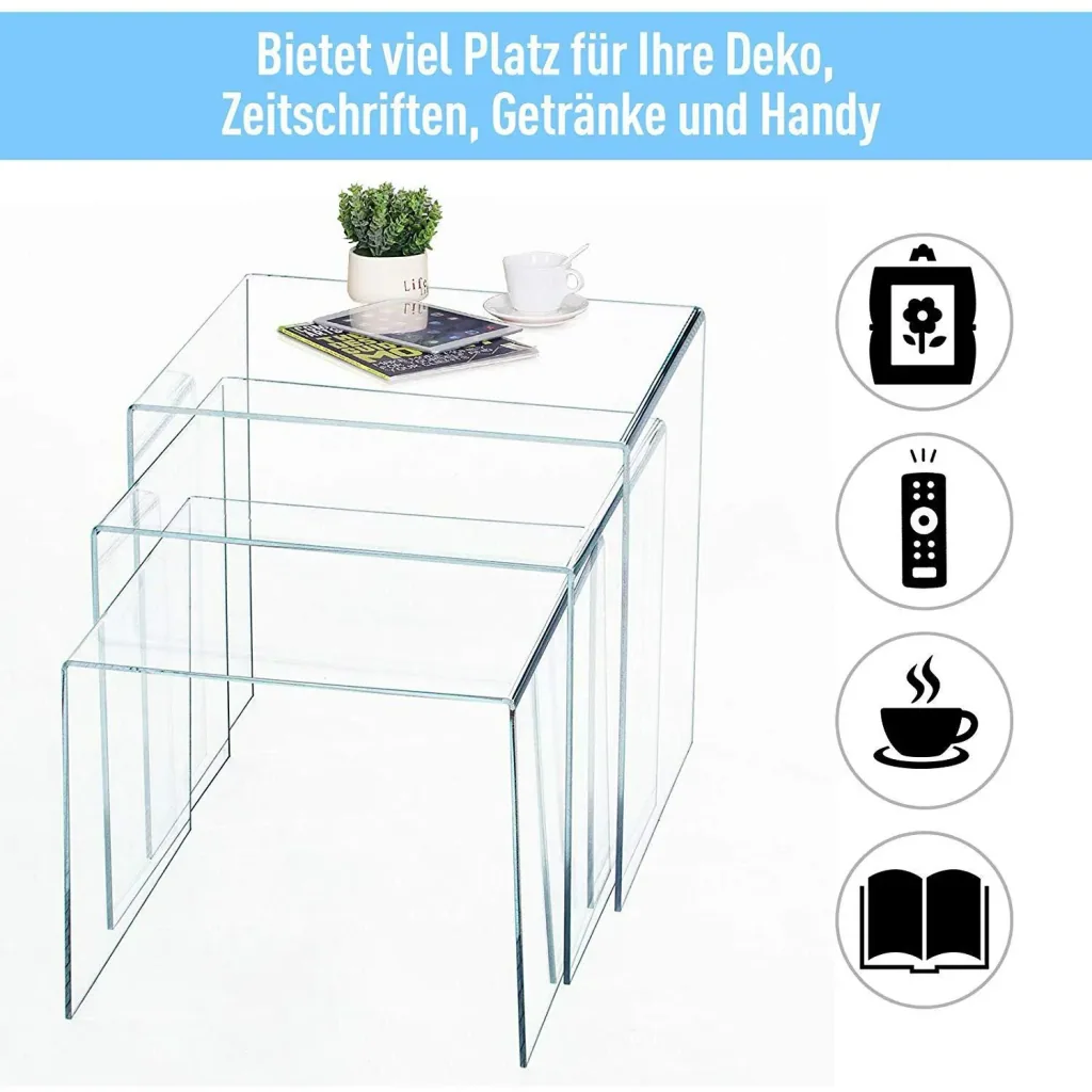 Beistelltisch 3er-Set Couchtisch Satztisch Sofatisch Glastisch klar Acrylglas 32 x 30 x 24 cm/35 x 30 x 28 cm/38 x 30 x