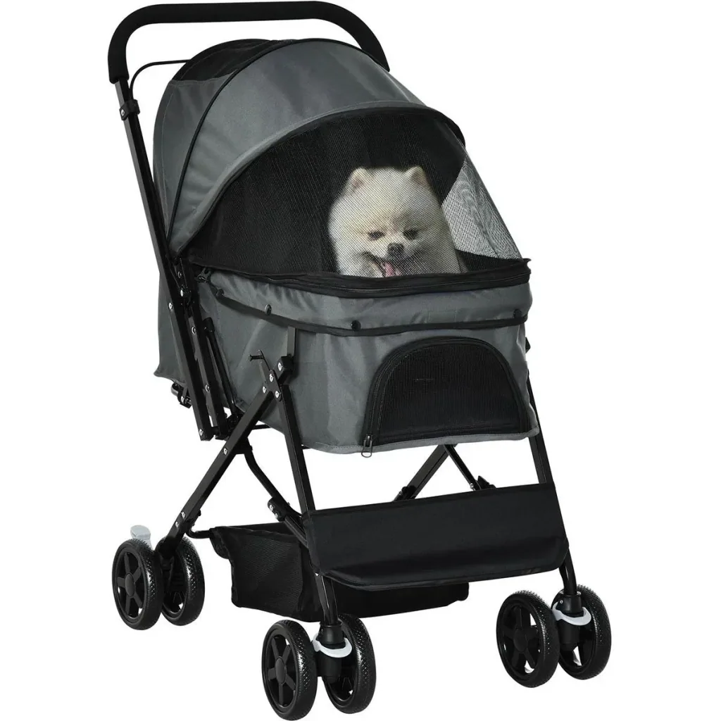Hundebuggy Hundewagen Buggy für kleine Hunde und Katzen Haustierwagen Pet Stroller Katzenbuggy Oxford Dunkelgrau 76,5 x