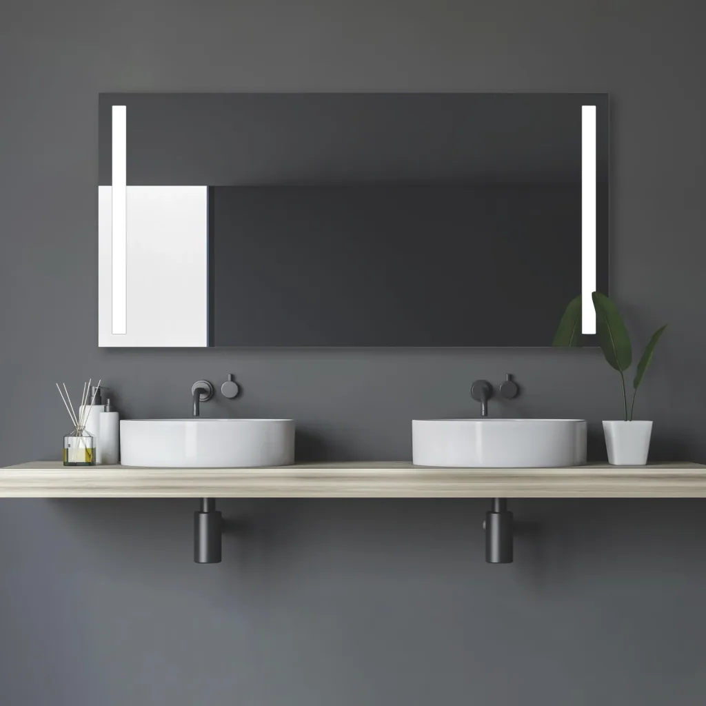 Badezimmerspiegel mit Beleuchtung, "Light" - 140 x 70 cm - mit hinterleuchteten Lichtausschnitten
