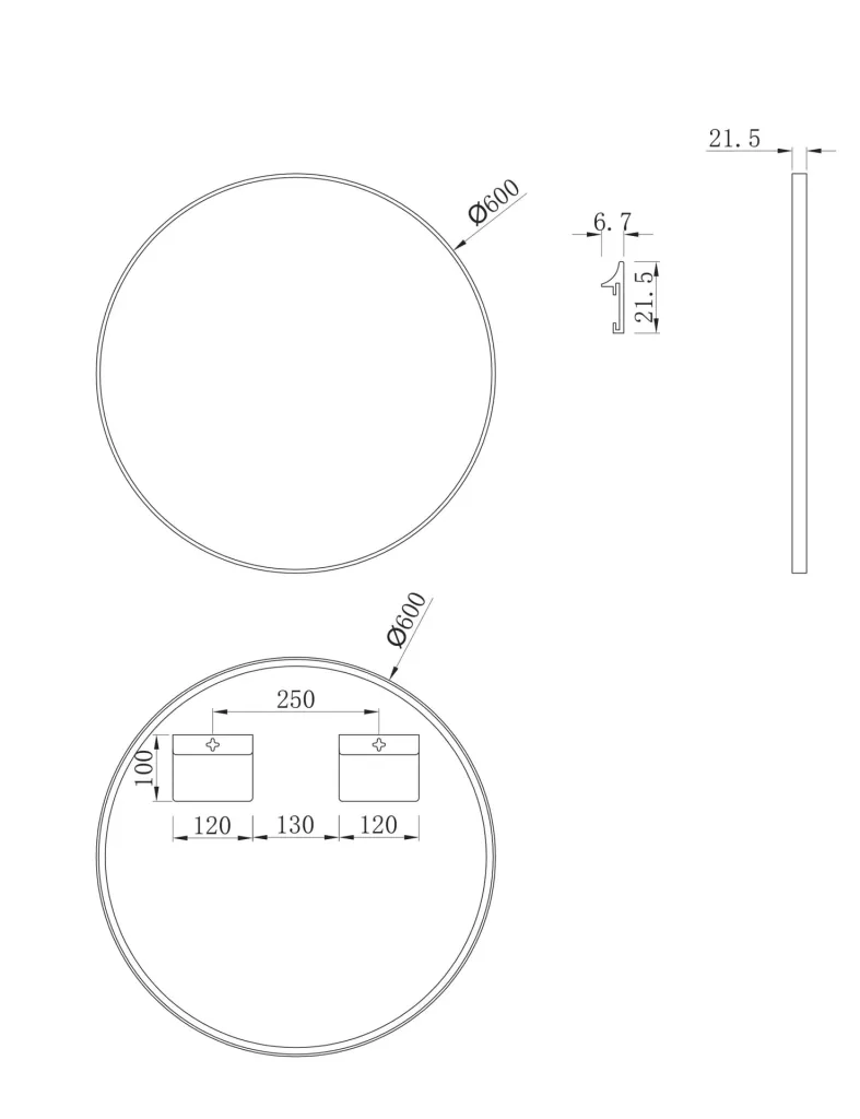 Runder Spiegel "Black Circle" - Spiegel schwarz mit Ø 60 cm - Hochwertiger robuster Aluminiumrahmen in mattschwarz