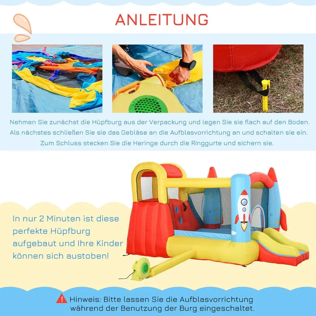 Kinderhüpfburg im Raketendesign inkl. Rutsche bunt