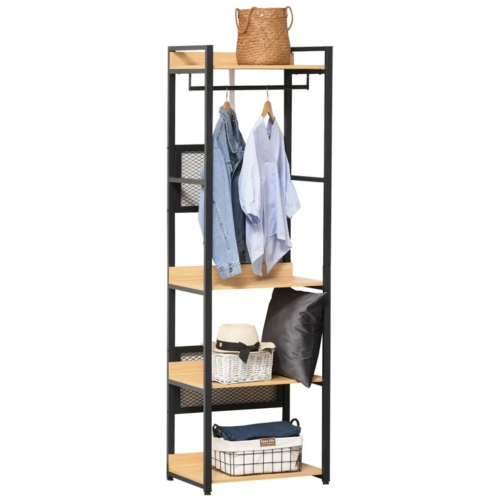 Garderobeständer Mantelgestell Kleiderständer Kleidung Hüte Taschen Schuhe Multifunktion Schwarz+Natur 60 x 40 x 190 cm