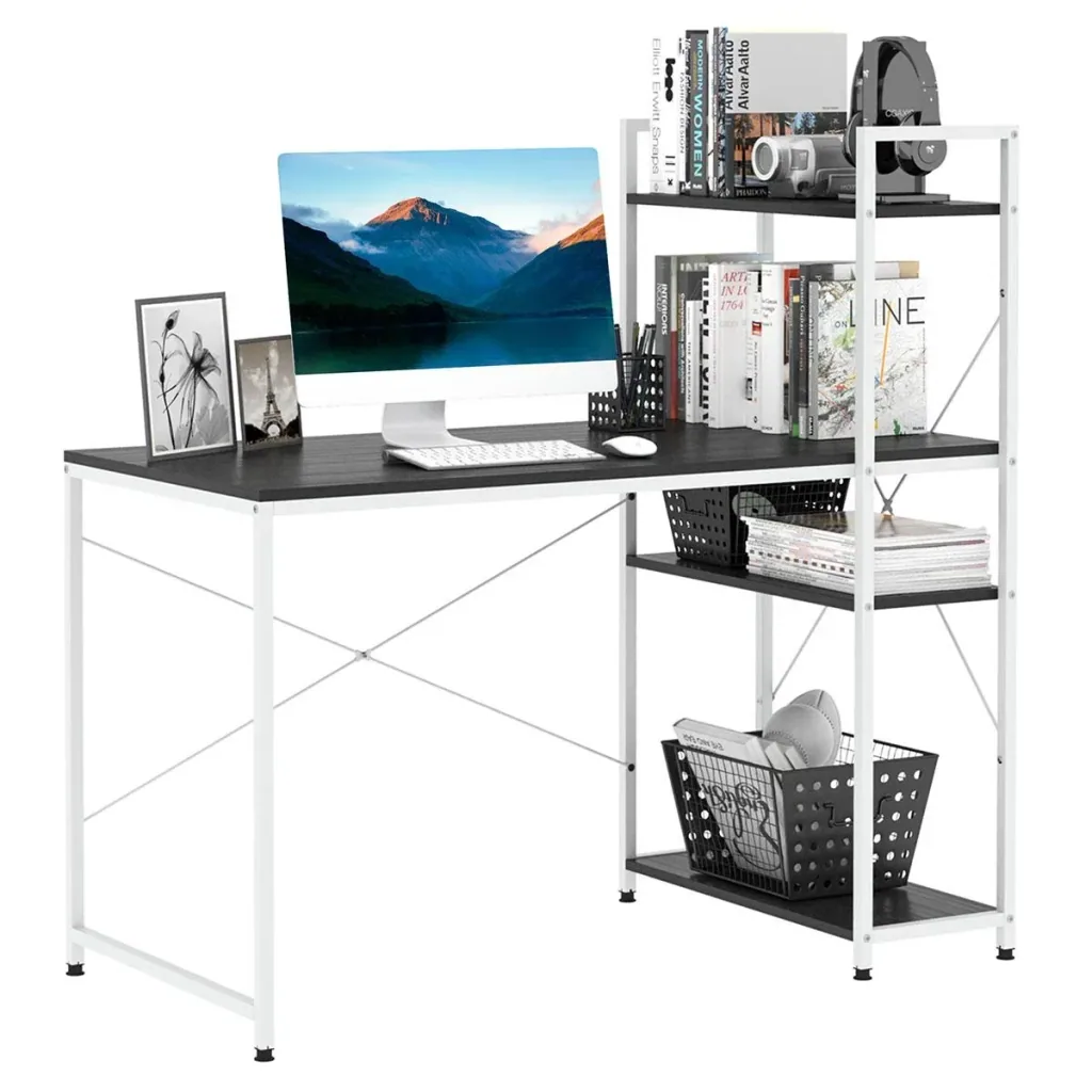 Schreibtisch Computertisch Arbeitstisch Bürotisch mit Regal Weiß+Schwarz 120x64x121cm