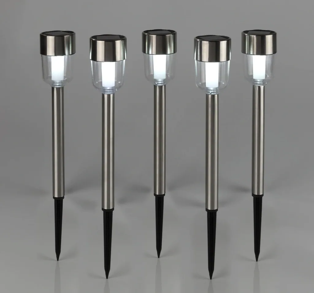5er Set Edelstahl Solar-Leuchten mit satinierter Glasoptik