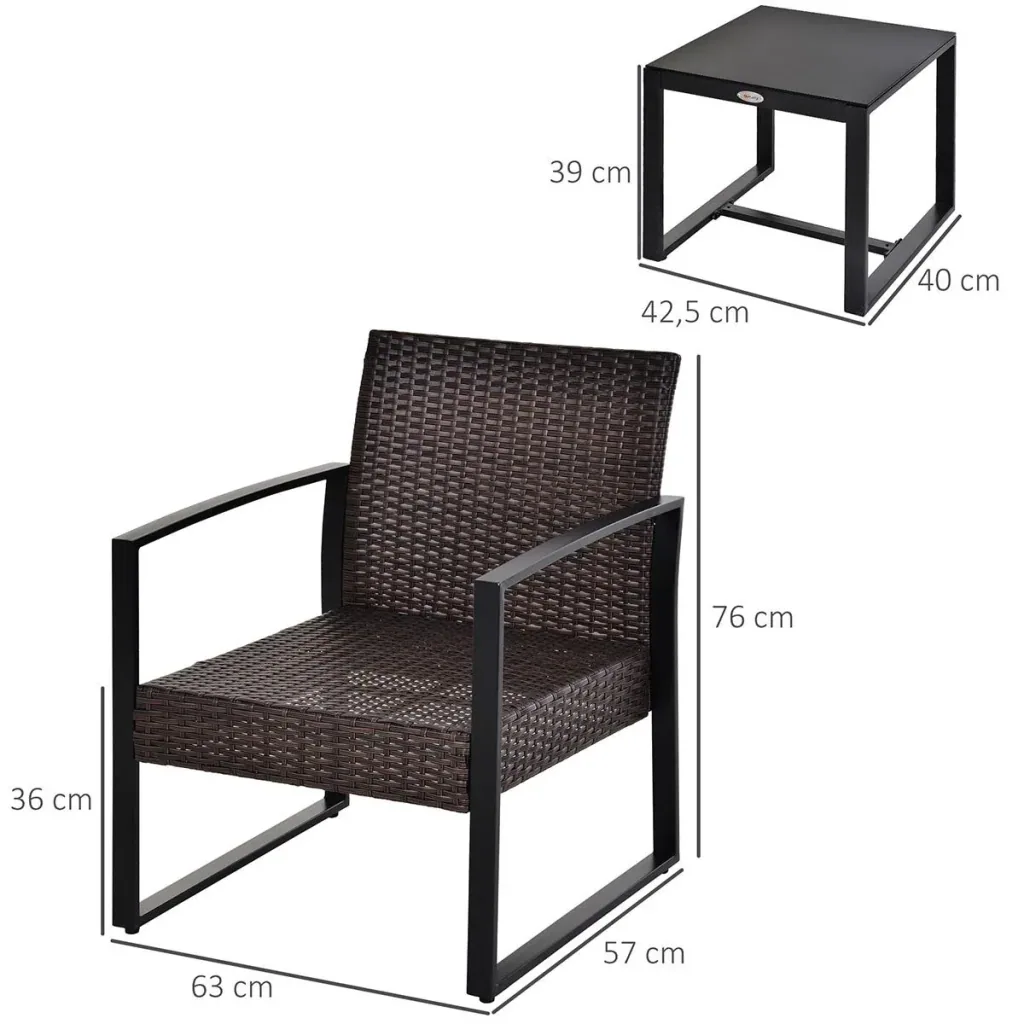 Polyrattan Sitzgruppe Gartenset 3 tlg. Gartenmöbel mit Kissen Garten Braun