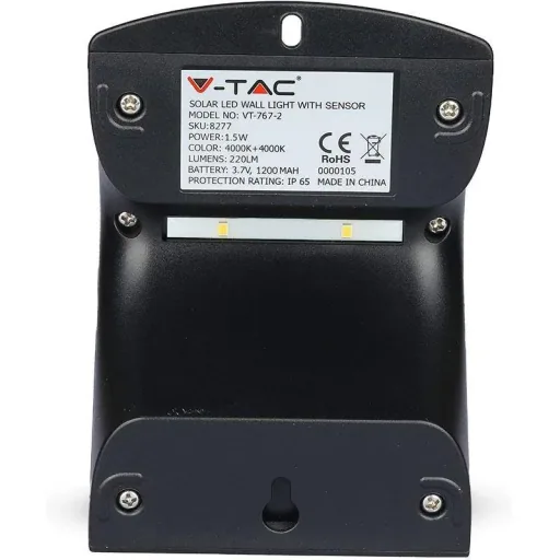 VT-767-2 LED-Solar-Außenbeleuchtung - 1,5W - 220Lm - schwarz