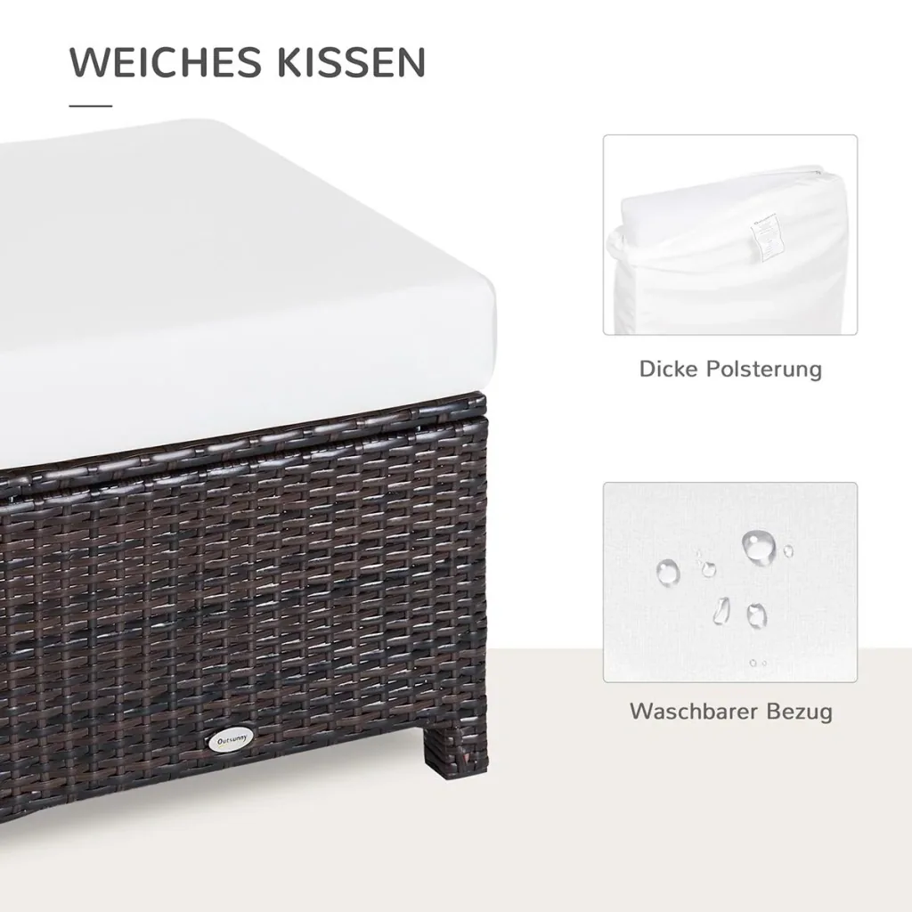 Poly Rattan Hocker mit Kissen Gartenhocker Sitzhocker Fußhocker Rattanhocker Balkon Sitzhocker Gartenmöbel Braun+Cremewe