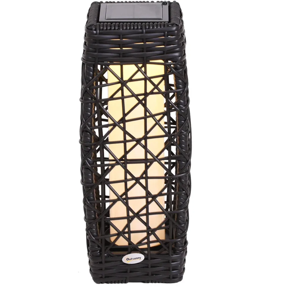 Solarlampe Rattan Gartenlampe Wegbeleuchtung Lichtsensor automatisch wetterfest kaffeebraun L19 x B19 x H48 cm