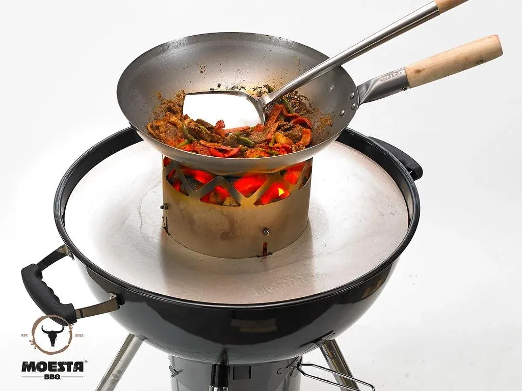 WOK N BBQ Komplettpaket - für Kugelgrill (47cm) inkl. Stahlwok, Ablagering und Woklöffel