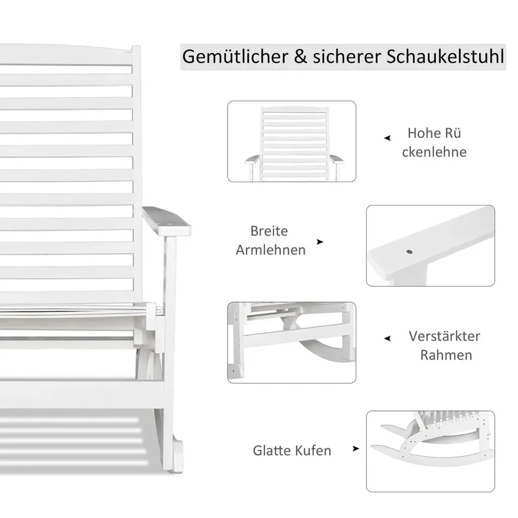 Garten Schaukelstuhl Relaxsessel Gartenstuhl Schaukelsessel Bambus Sperrholz Weiß 70 x 100 x 95,5 cm