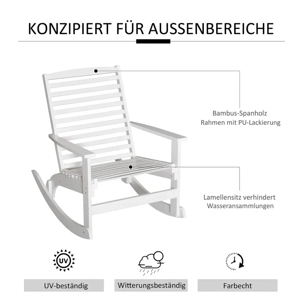 Garten Schaukelstuhl Relaxsessel Gartenstuhl Schaukelsessel Bambus Sperrholz Weiß 70 x 100 x 95,5 cm