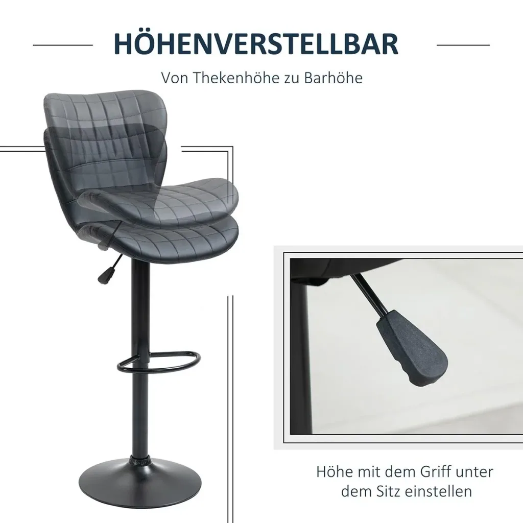 Barhocker 2er-Set Barstuhl Tresenhocker Bistrohocker Küchenhocker Drehstuhl mit Rückenlehne für Küche Esszimmer Kunstled