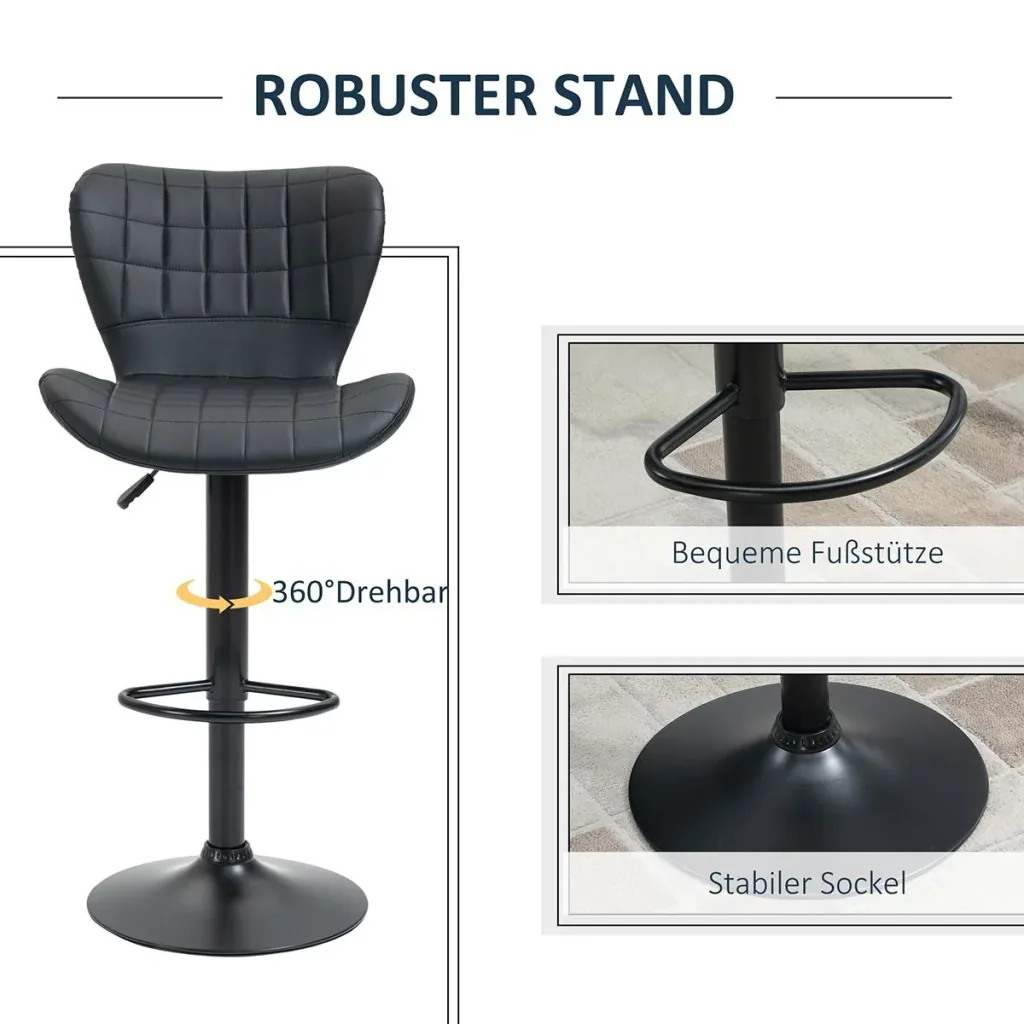 Barhocker 2er-Set Barstuhl Tresenhocker Bistrohocker Küchenhocker Drehstuhl mit Rückenlehne für Küche Esszimmer Kunstled