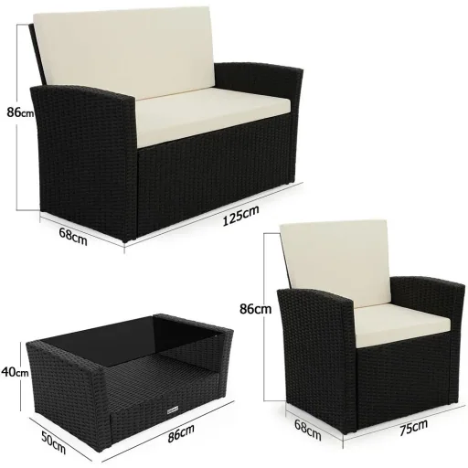 Polyrattan Garten-Set - 10-teilig - Schwarz/Creme