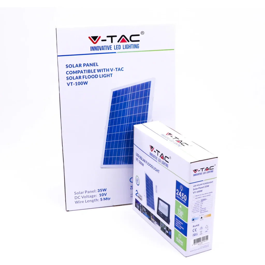 VT-100W Solarscheinwerfer mit separatem Solarpanel - 35W - 2450 Lumen - 4000K - Solarenergie