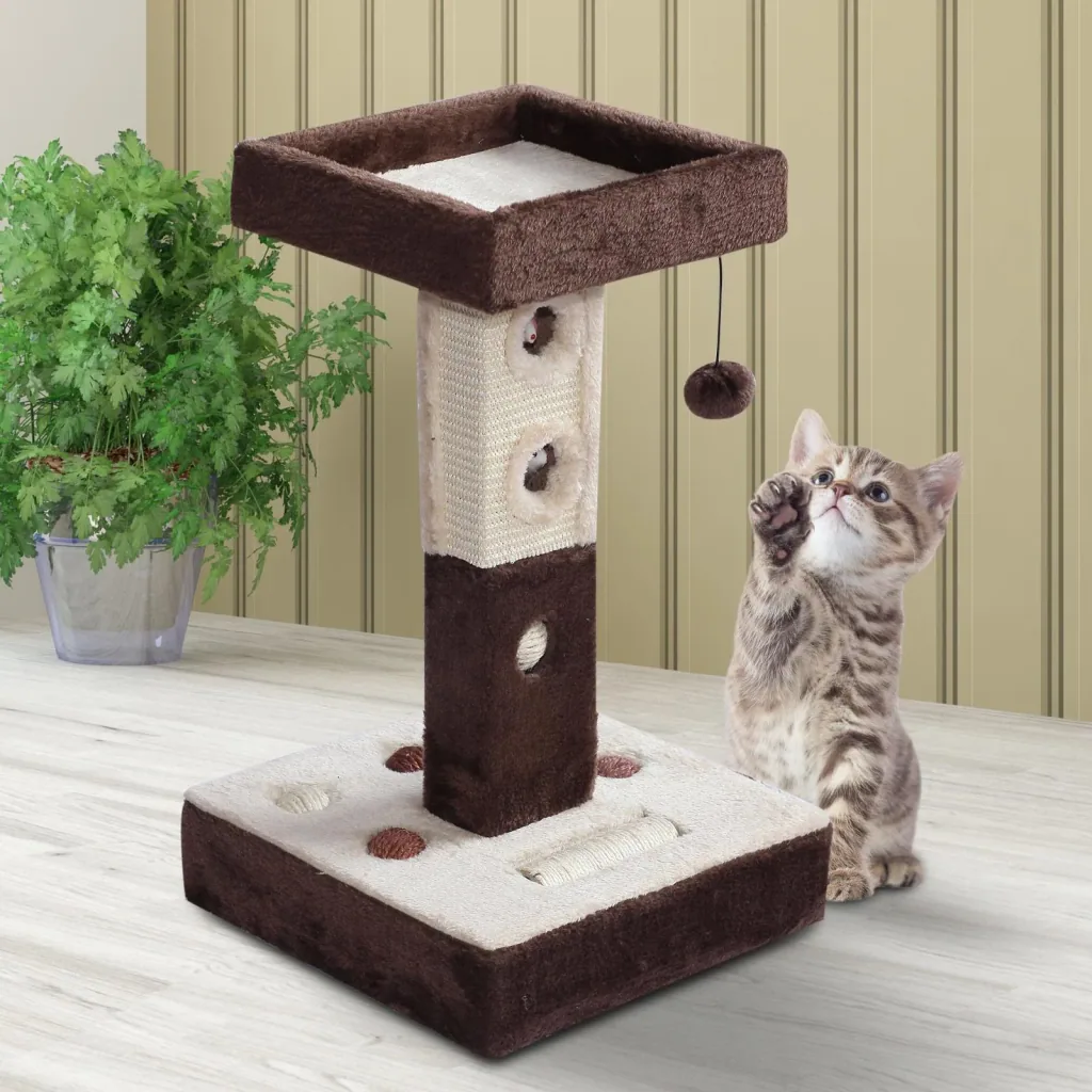 Kratzbaum Katzenbaum Spielbaum mit Ball und Roller Mäuse L35 x B35 x H60,5 cm