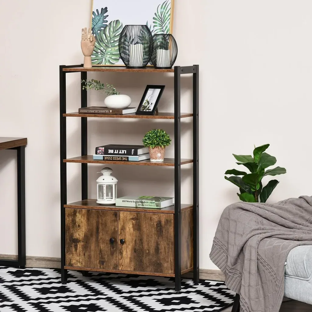 Bücherregal mit Schrank Büroregal Standregal Industrial Home-Office Wohnzimmer Arbeitszimmer Metall Spanplatte Braun 70