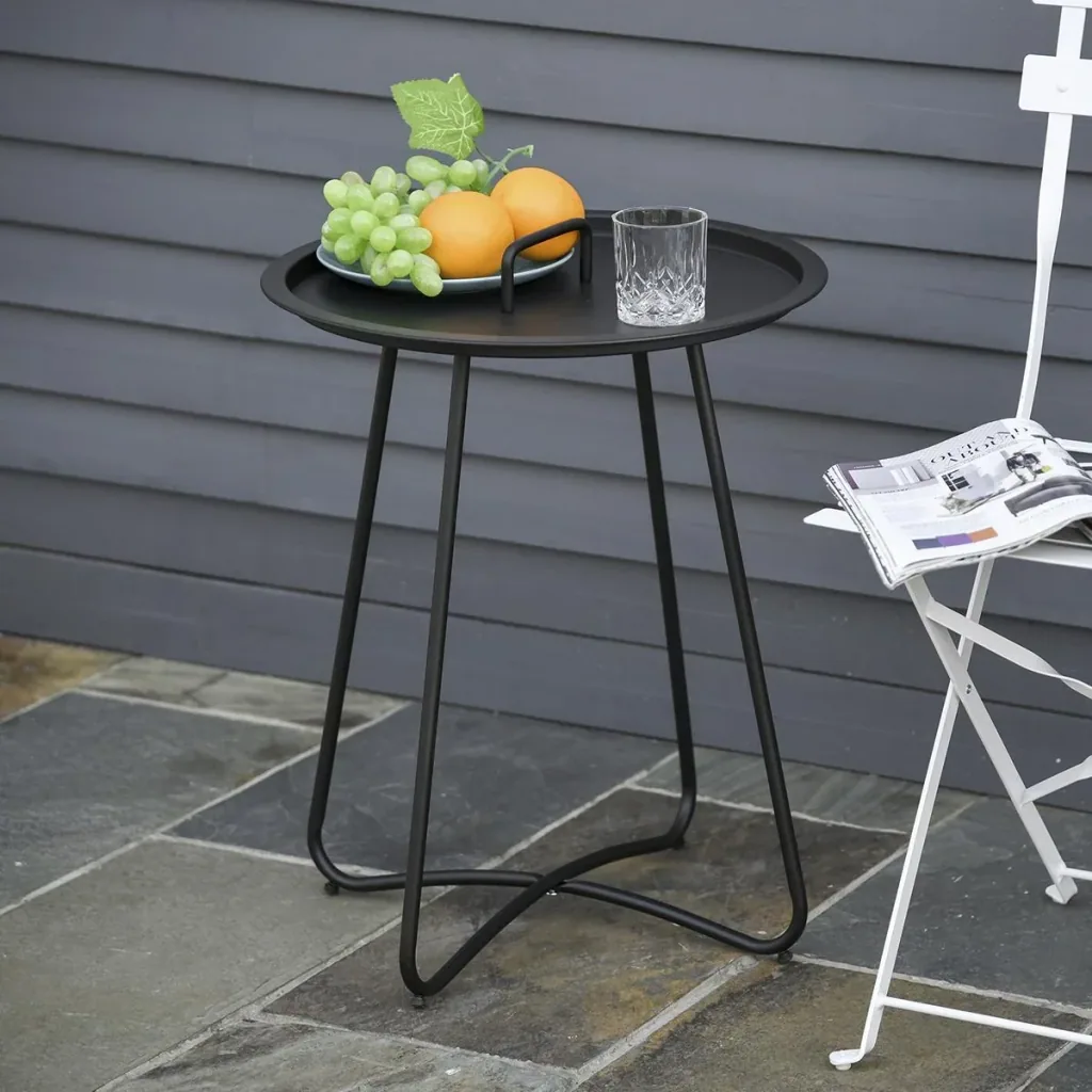 Beistelltisch für Garten Couchtisch Kaffeetisch mit Tragegriff Wohnzimmer Metall Schwarz Ø46 x 56H cm