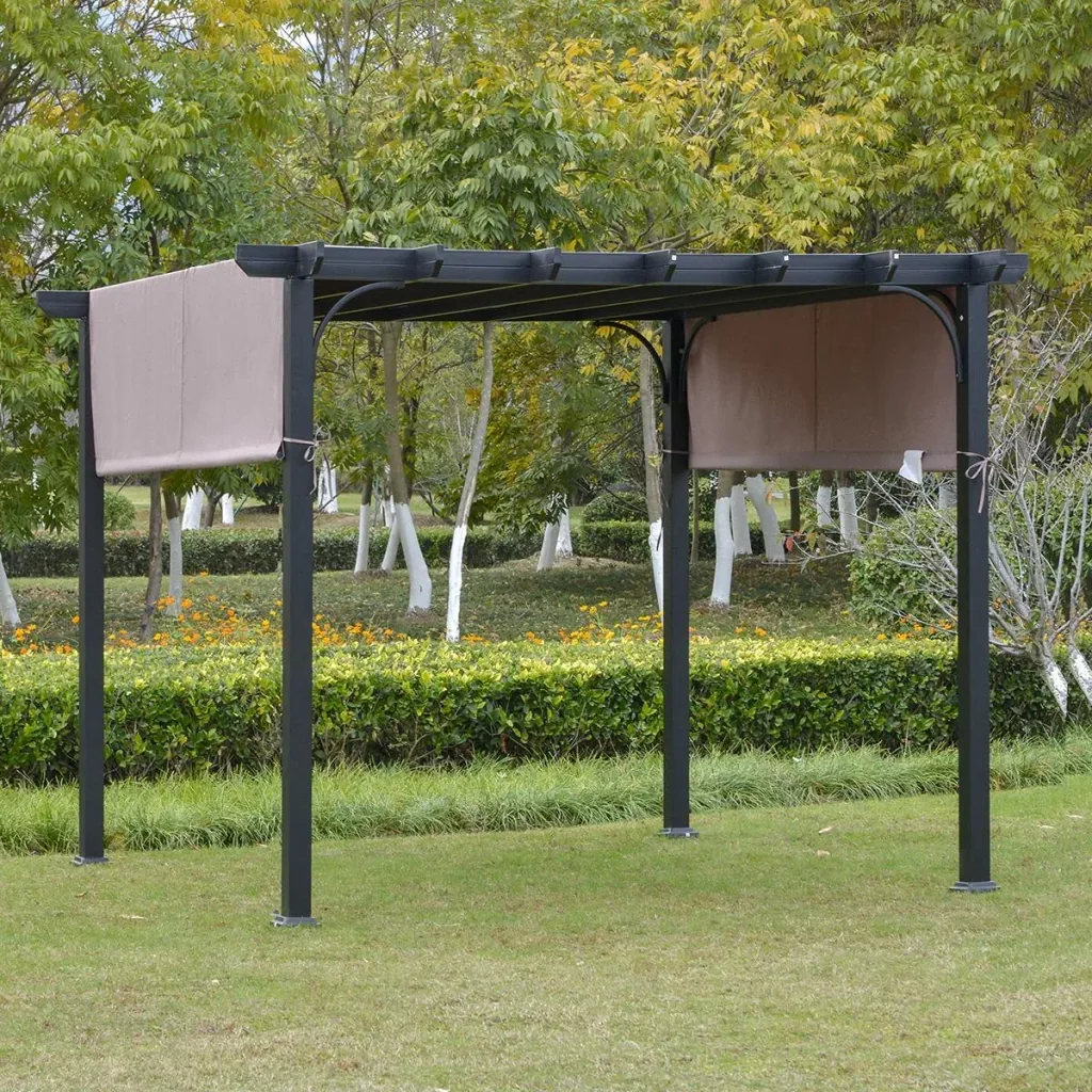 Pavillon 3x3m Pergola mit einstellbarem Stoffdach UV+ Überdachung Wasserfest Sonnenschutz Polyester Stahl Braun+Schwarz