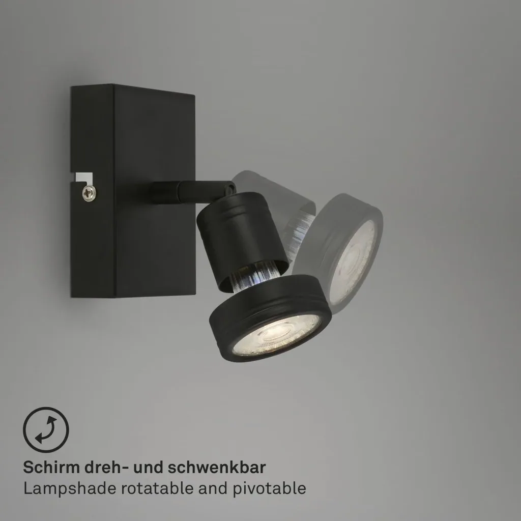 LED Spotleuchte 1-flammig, schwarz, GU10 Fassung, inklusive LED Leuchtmittel, 4,9 Watt, 460 lm, 3000 K