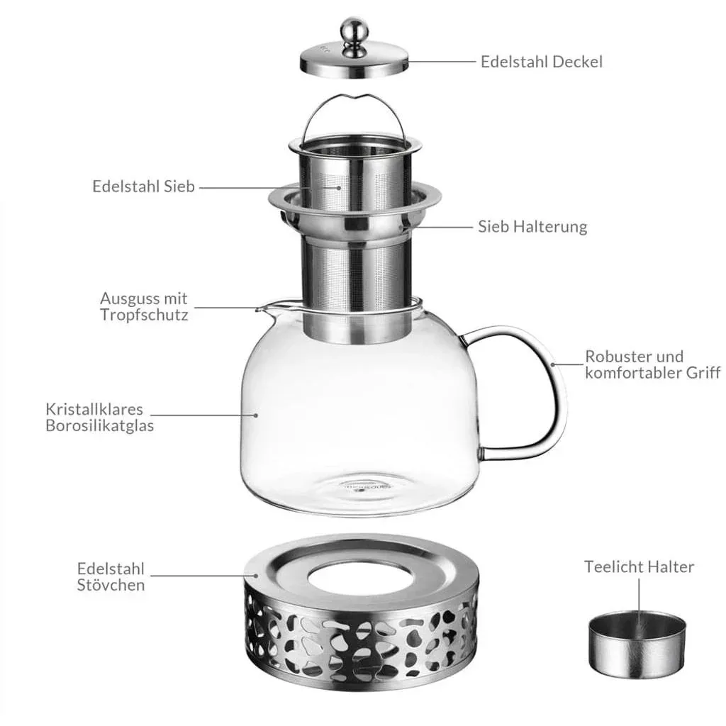 Teekanne Glas inkl. Warmhalter 1,5L