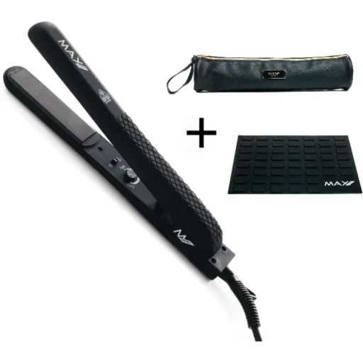 Max Pro Gloss Stylingzange Schwarz inkl. Hitzeschutzmatte & Schutztasche