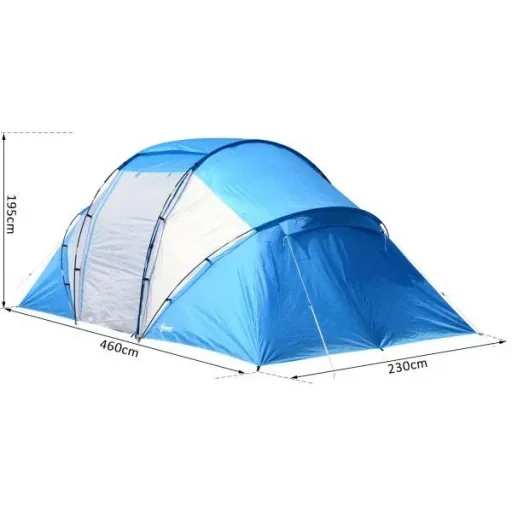 Campingzelt Familienzelt mit 2 Schlafkabinen Blau L460 x B230 x H195cm