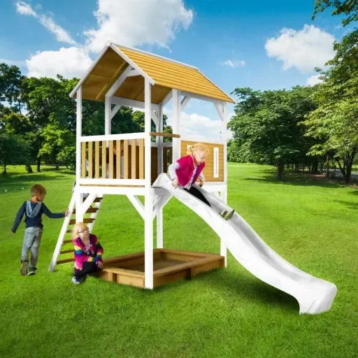 Pumba Spielturm Braun/Weiß - Weiße Rutsche