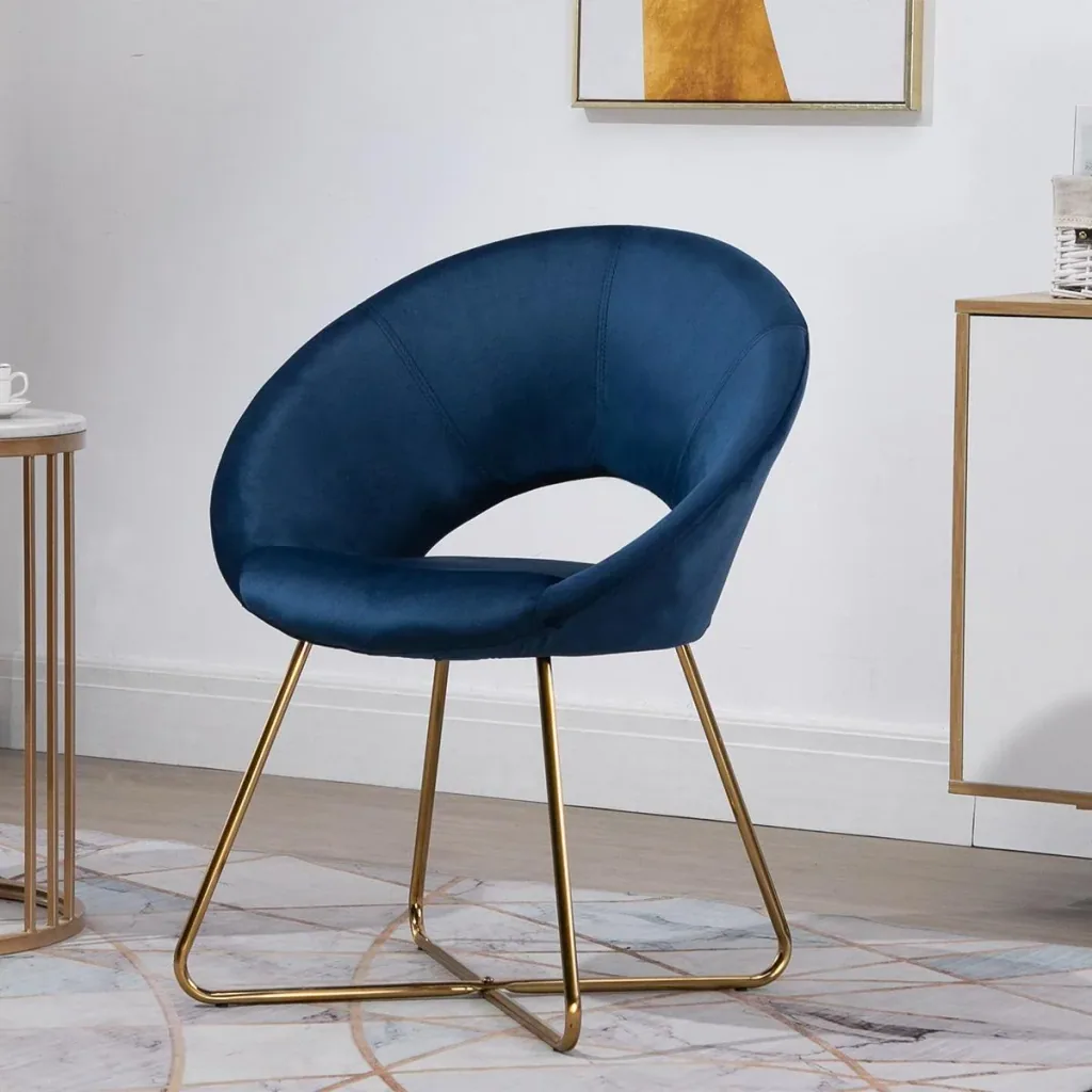 Esszimmerstuhl Wohnzimmerstuhl Bürostuhl Polsterstuhl Sessel modern Mitte des 20 Jhrd. Samt Stahl Blau+Gold 68 x 54 x 84