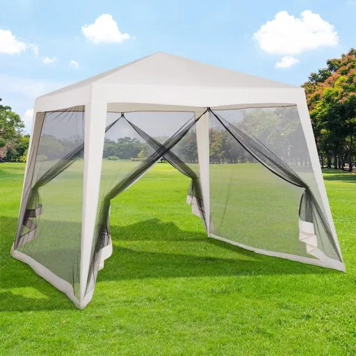 Gartenpavillon Pavillon Festzelt Partyzelt wetterfest Zelt mit Moskitonetz Beige 3 x 3 m