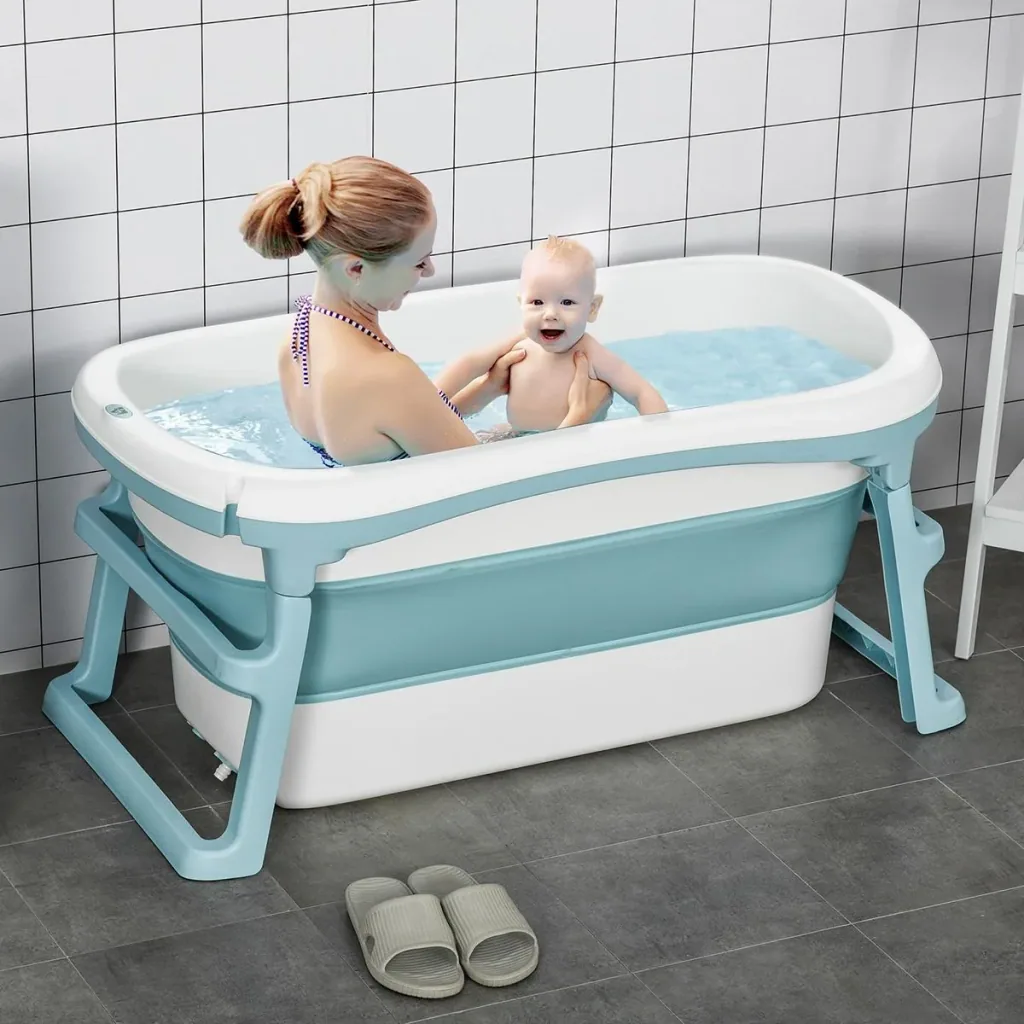 Faltbare Badewanne mit rutschfesten Fußpolster Stützstangen 2 Kinder Badewanne mit abnehmbarer Abdeckung für Jugendliche