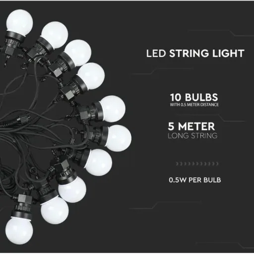 VT-70510 Lichterkette - Wasserdicht - 10 LED-Lampen - 3000K - 5M
